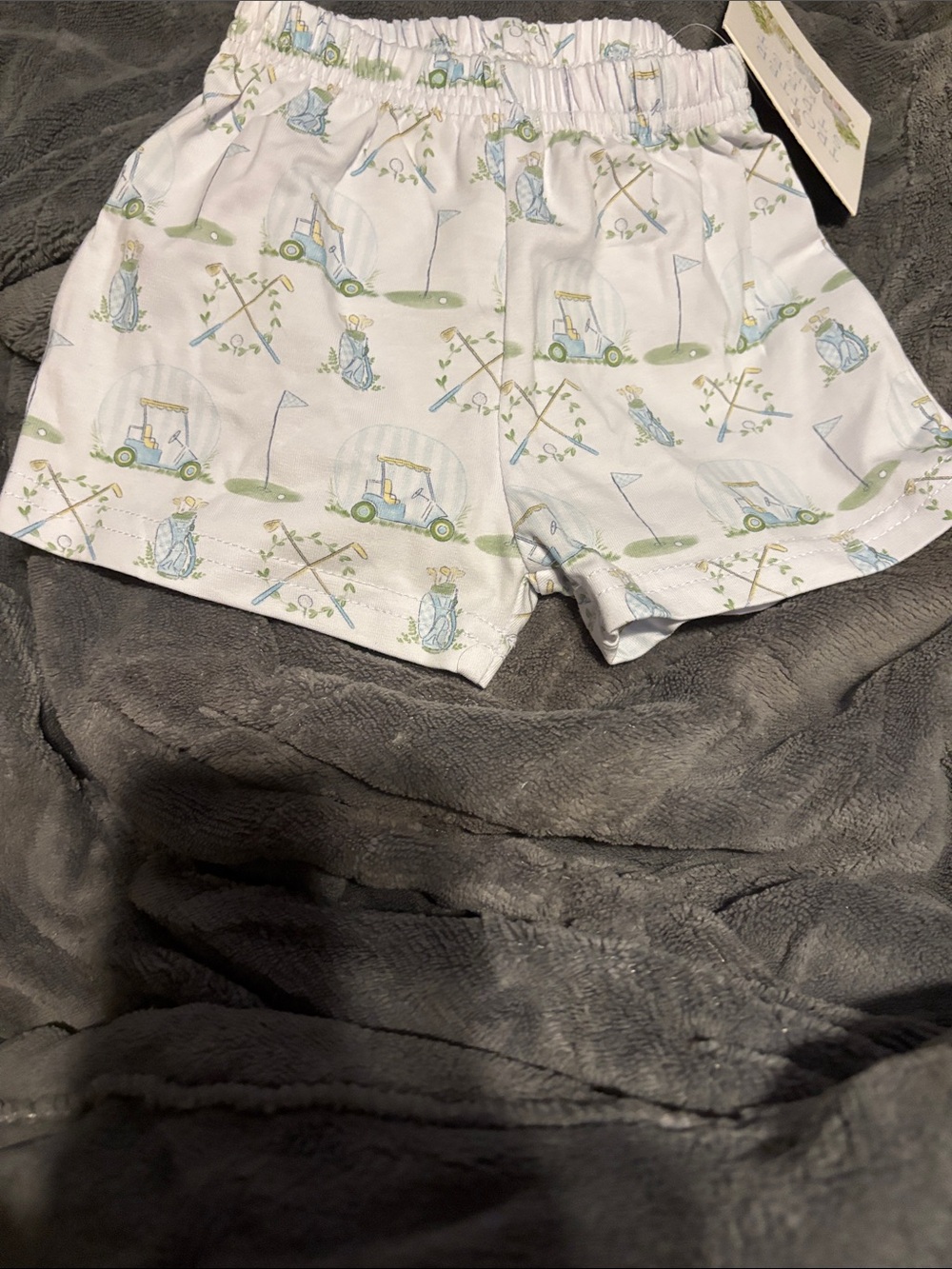 Trotters White with Light Blue and Green Golf-Print Shorts